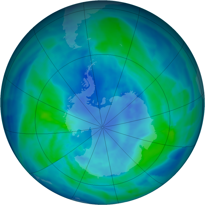 Antarctic ozone map for 01 April 2009